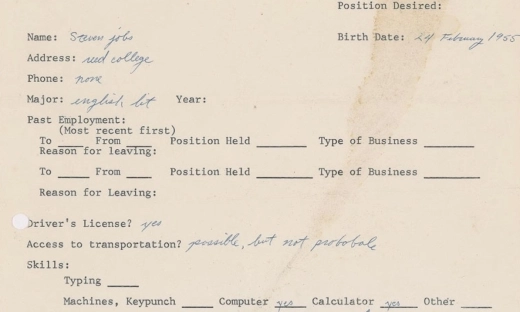 Podanie o pracę Steve'a Jobsa z 1973 trafiło na aukcję jako NFT