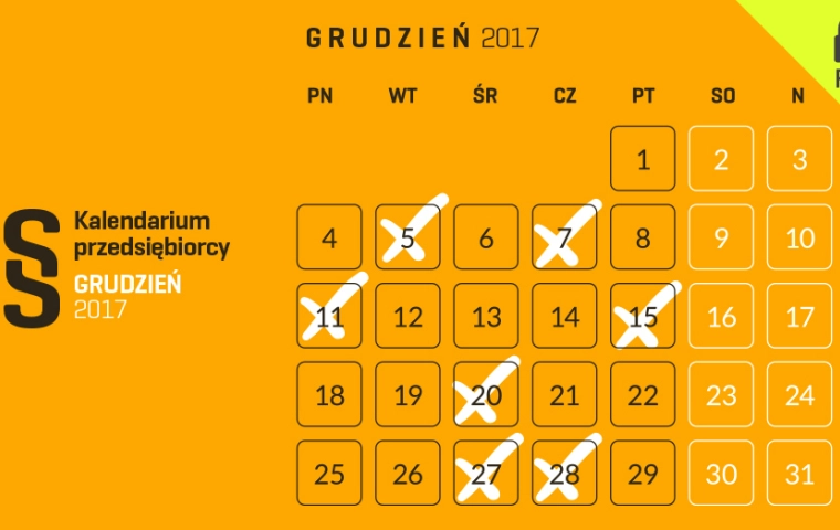 Kalendarium przedsiębiorcy – grudzień 2017