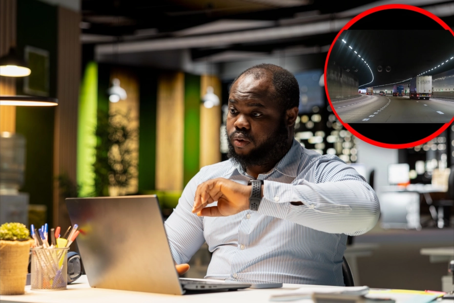 pracownik biurowy, ciężarówki w tunelu