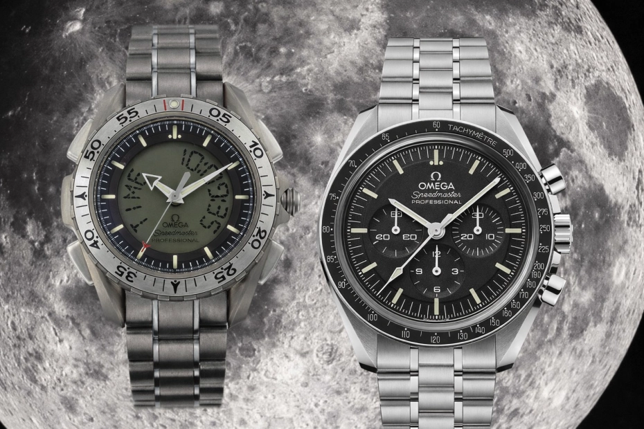 Z lewej nowa Omega X-33, z prawej Omega Speedmaster Moonwatch