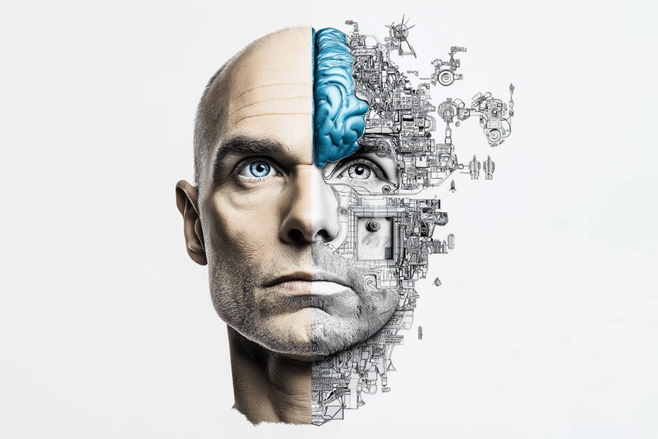 Grafika głowa mężczyzny z cyfrowym mózgiem