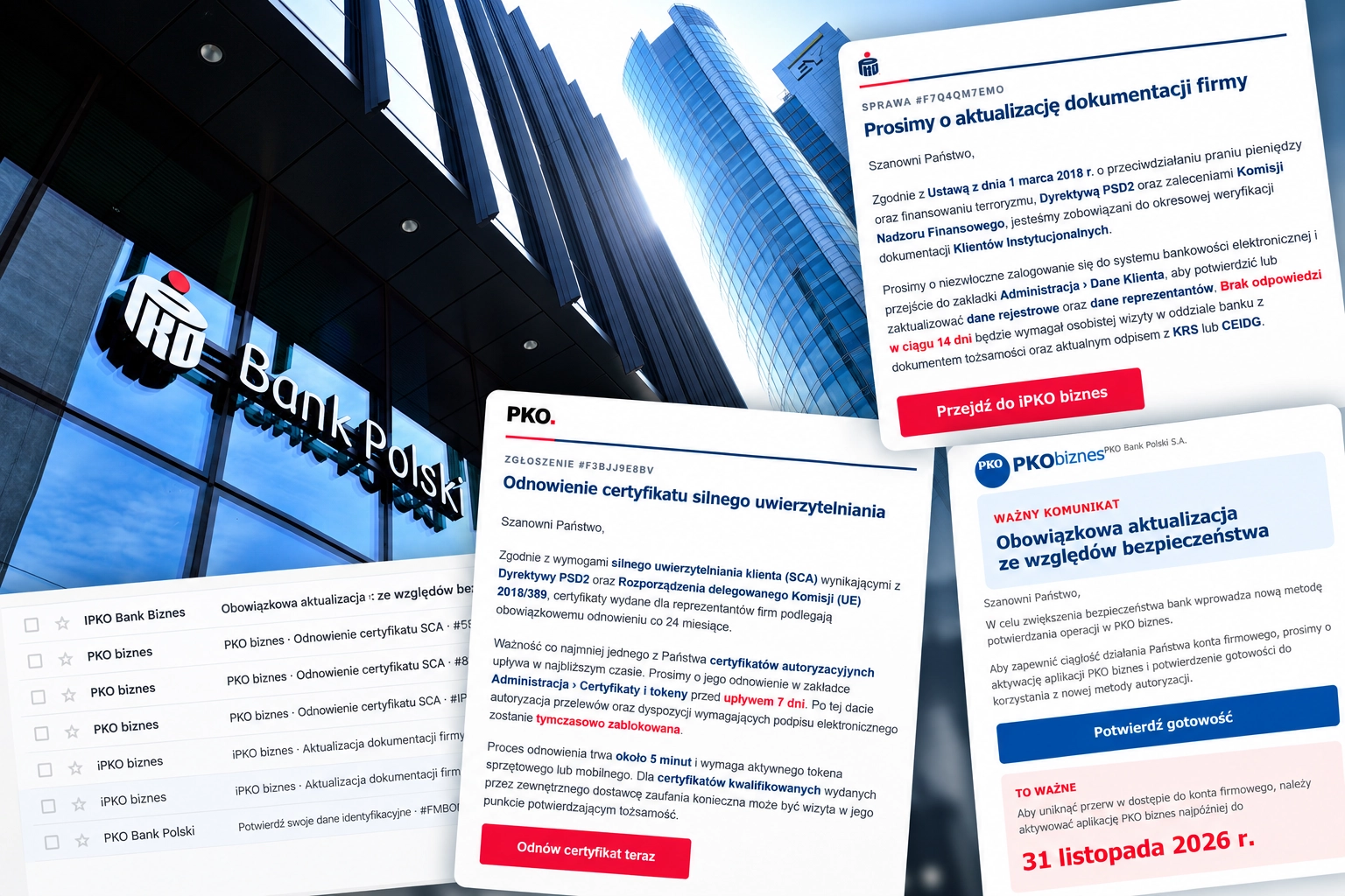 Siedem maili w dwa dni. Przedsiębiorca pokazuje, jak oszuści podszywają się pod PKO BP. Ekspertka i CERT Polska ostrzegają