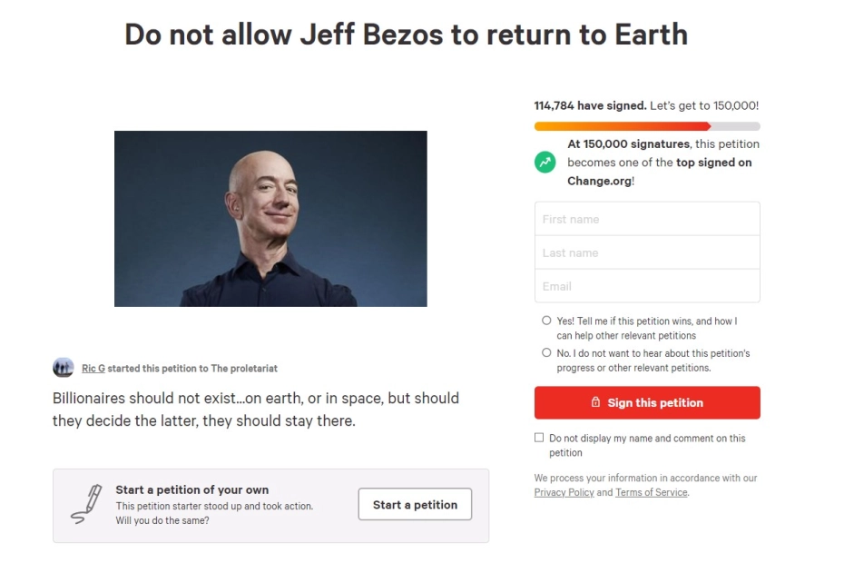Jeff Bezos ma wielu antyfanów / Fot. Change.org